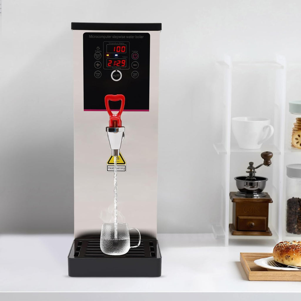 Electric Water Boiler, Step-Heating Commercial Hot Water Dispenser Fast Ready Water Boiler Machine Large Capacity 10L/2.64gal for Tea Milk Restaurant Hotel Caterers, Restaurants, Silver