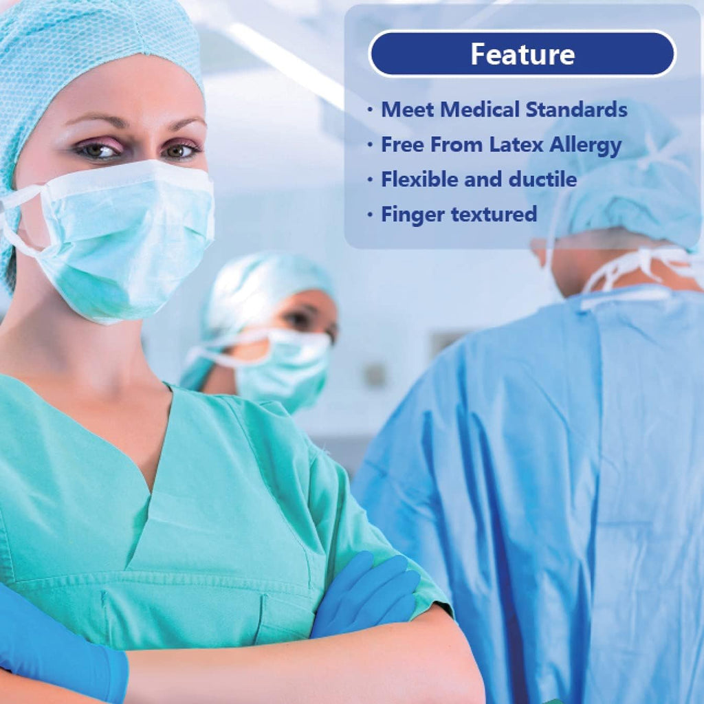 Safe Health Nitrile Exam Gloves, 3.5 Mil, Bulk of 16 Cases, Latex Free, Powder Free, Blue, Medical Care, Nursing, Cleaning