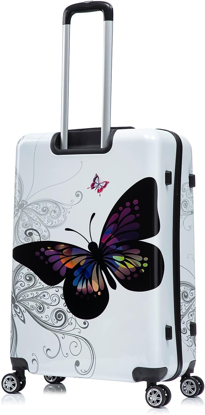 InUSA Hardside Butterfly Suitcase, 4-Wheeled Spinner, TSA Checkpoint Friendly, Black Butterfly