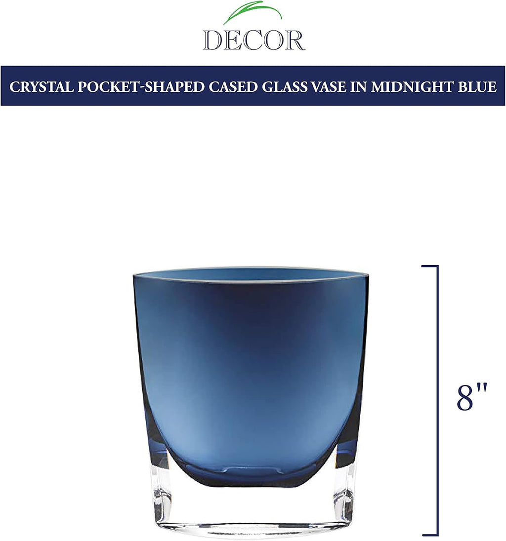 Badash Samantha Crystal Flower Vase, Glass Decorative Vase Table Centerpiece for Home Décor, Wedding Gift, 8' Pocket Shaped, Midnight Blue
