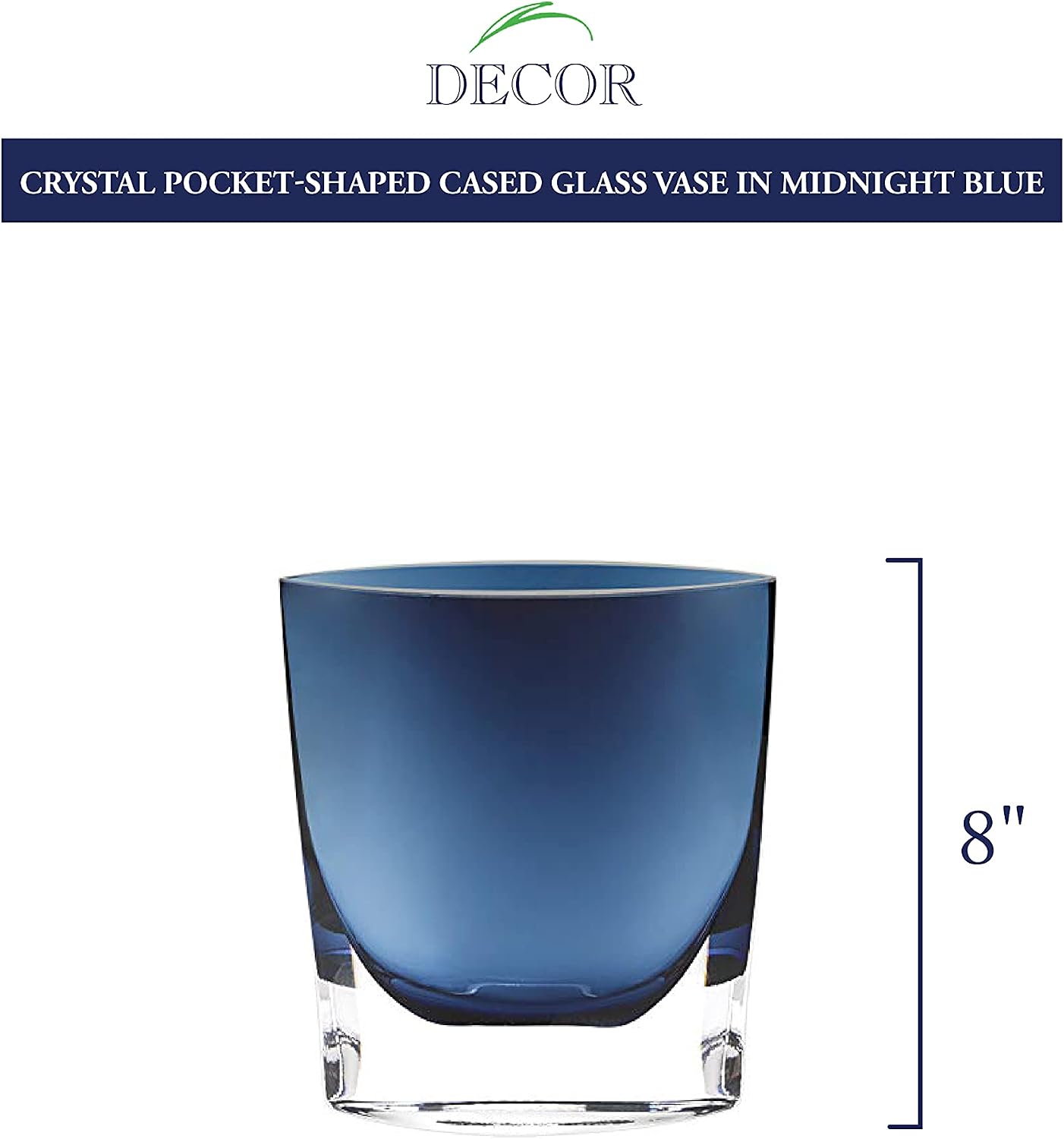 Badash Samantha Crystal Flower Vase, Glass Decorative Vase Table Centerpiece for Home Décor, Wedding Gift, 8' Pocket Shaped, Midnight Blue