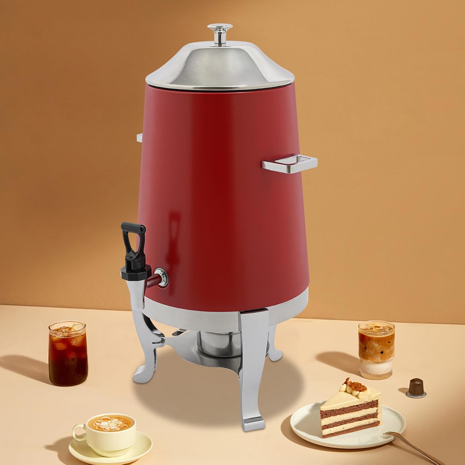 Beverage Dispenser for Coffee Tea Hot Water, Hot Drink Dispenser with Stand & Fuel Holder, 3.4Gal Stainless Steel Thermal Carafe, for Home Office Party Wedding Banquet