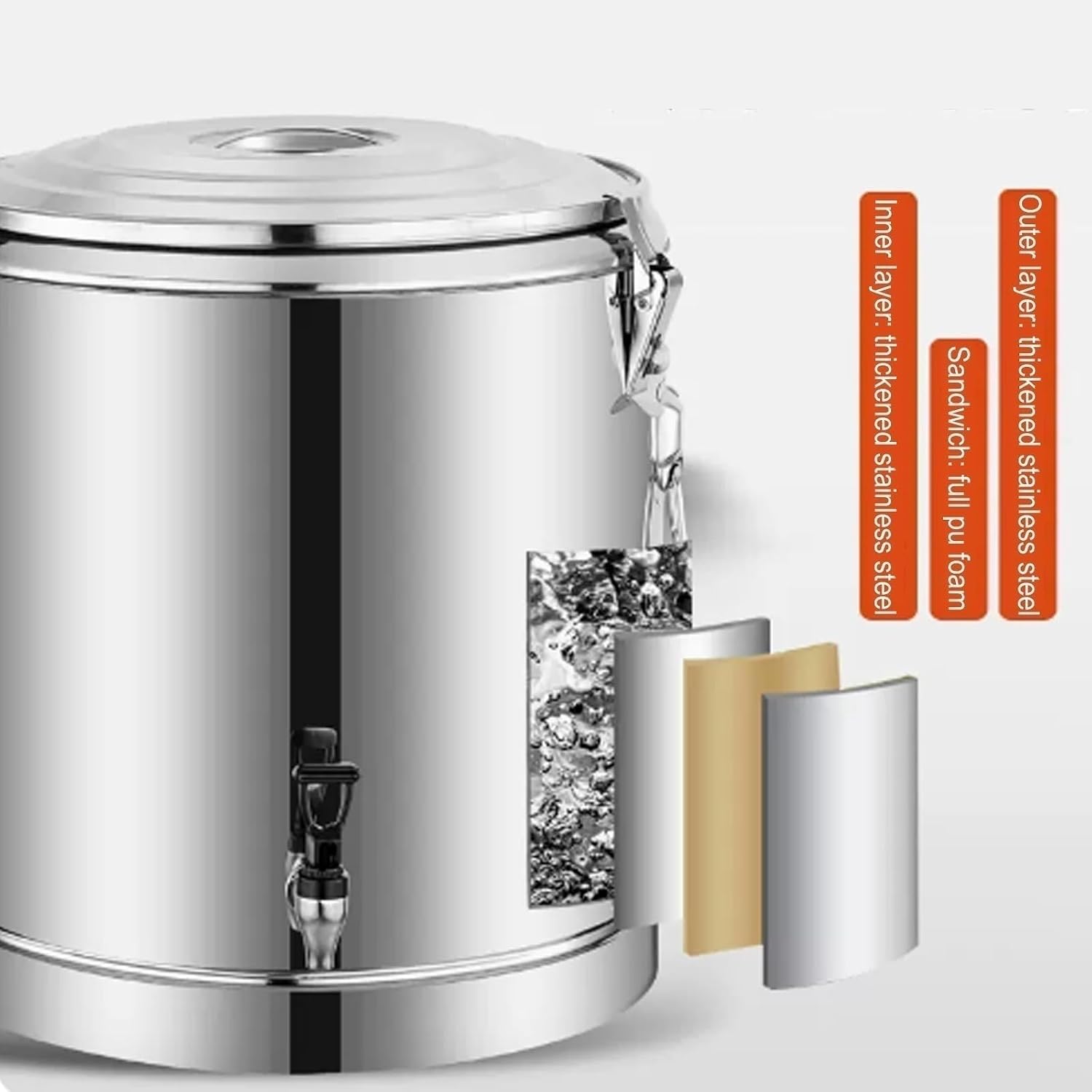 EMYJAY Stainless Steel Insulated Barrel, Insulated Drink Dispenser Thermal Hot and Cold Milk Dispenser Hot Water Dispenser for Party Tea Milk LYWY (Color : Silver, Size : 10L)