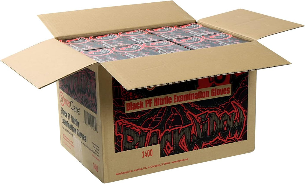 AmerCare Black Widow Powder Free Nitrile Exam Grade Gloves for Medical Professionals, 5.0 mil, XX-Large, Case of 1000