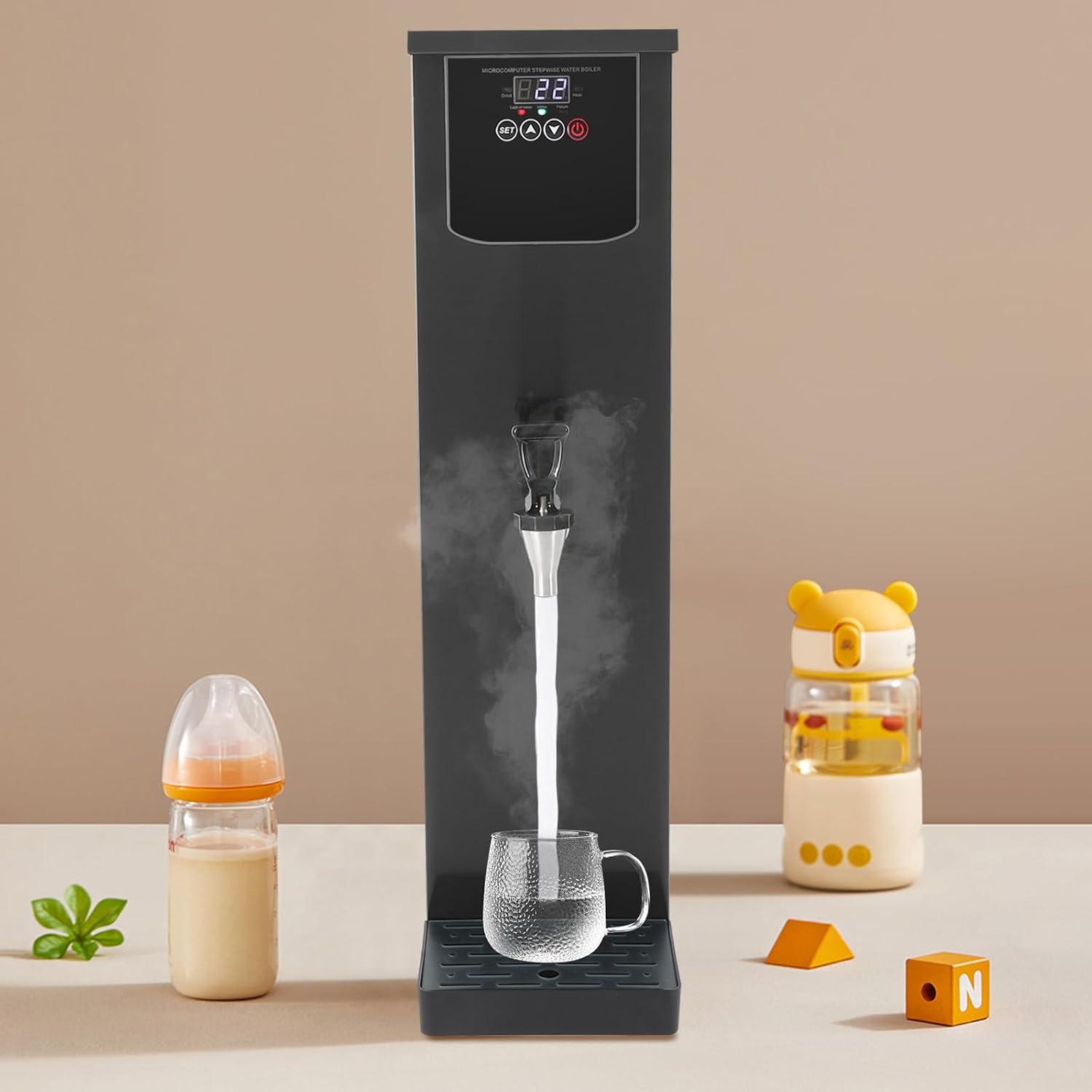 Step-Heating Commercial Hot Water Dispenser, 30L /7.93Gal Hot Water Boiler Dispenser Electric Water Pot Boiler Commercial Boiling Water Machine for Tea Coffee Shop Dessert Shop Hotel (Black)