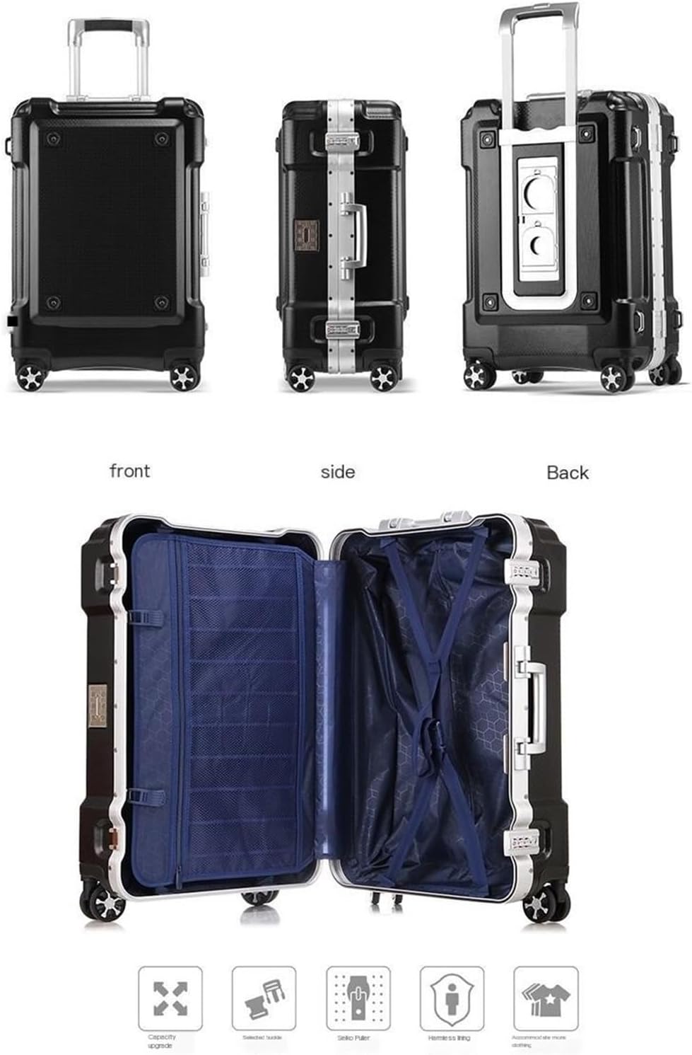 Suitcases with Wheels Luggage Aluminum Frame Trolley Case Trolley Case Travel Case Stylish Simple Luggage Boarding Case With Water Cup Holder for Travel and Business Trips ( Color : Silver , Size : 24