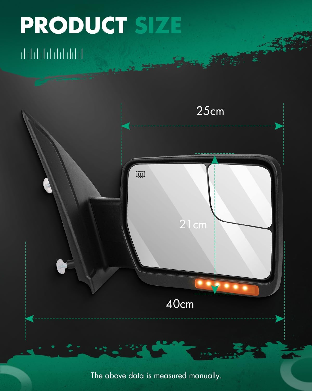 SCITOO Towing Mirrors Exterior Accessories Mirrors fit For Ford For F-150 2004-2014 Pickup Truck with A Pair Power Heated Turn Signal Light Puddle Light Manual Folding Black Cap Housing