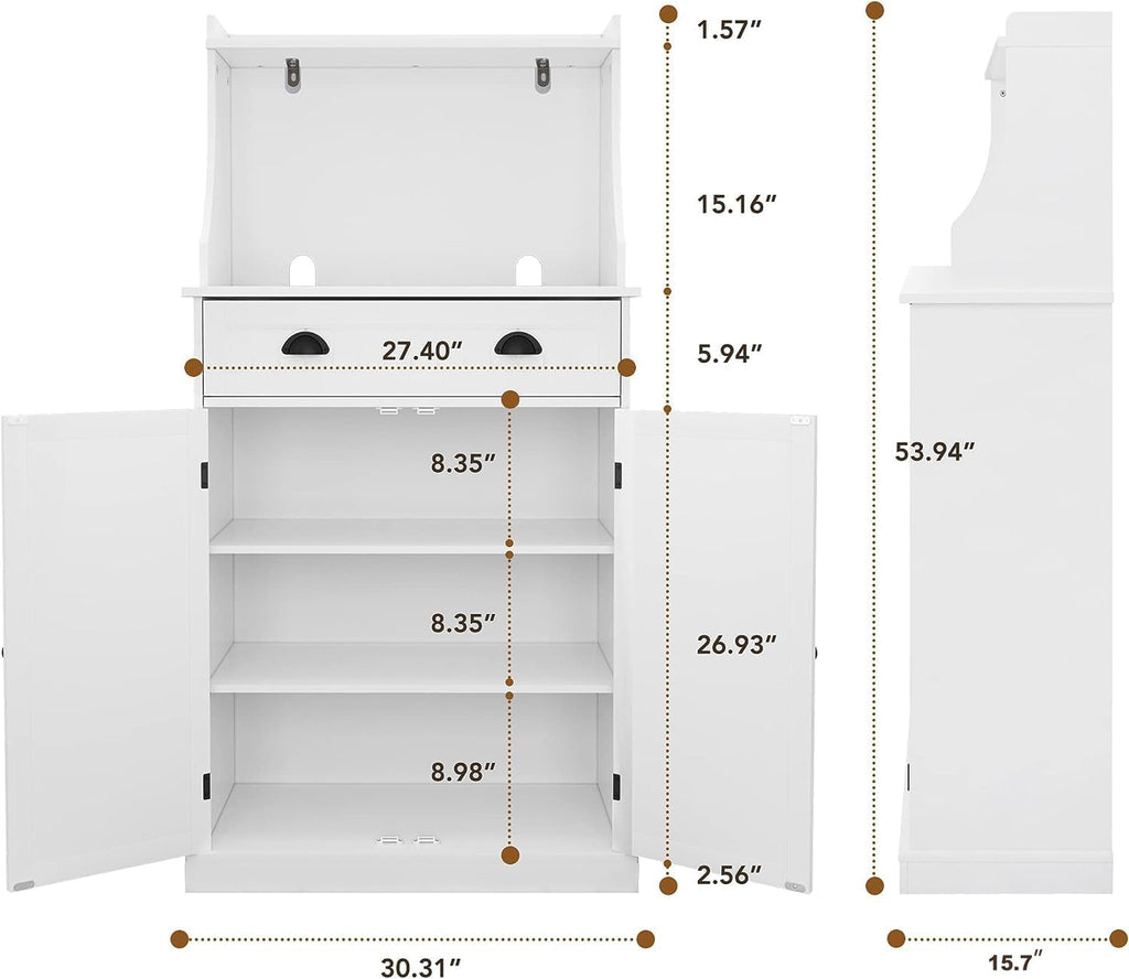 HOLTICO 54' Freestanding Kitchen Pantry Storage Cabinet with Doors and Adjustable Shelves, Microwave Oven Stand with Drawer for Kitchen, Bathroom or Hallway, White