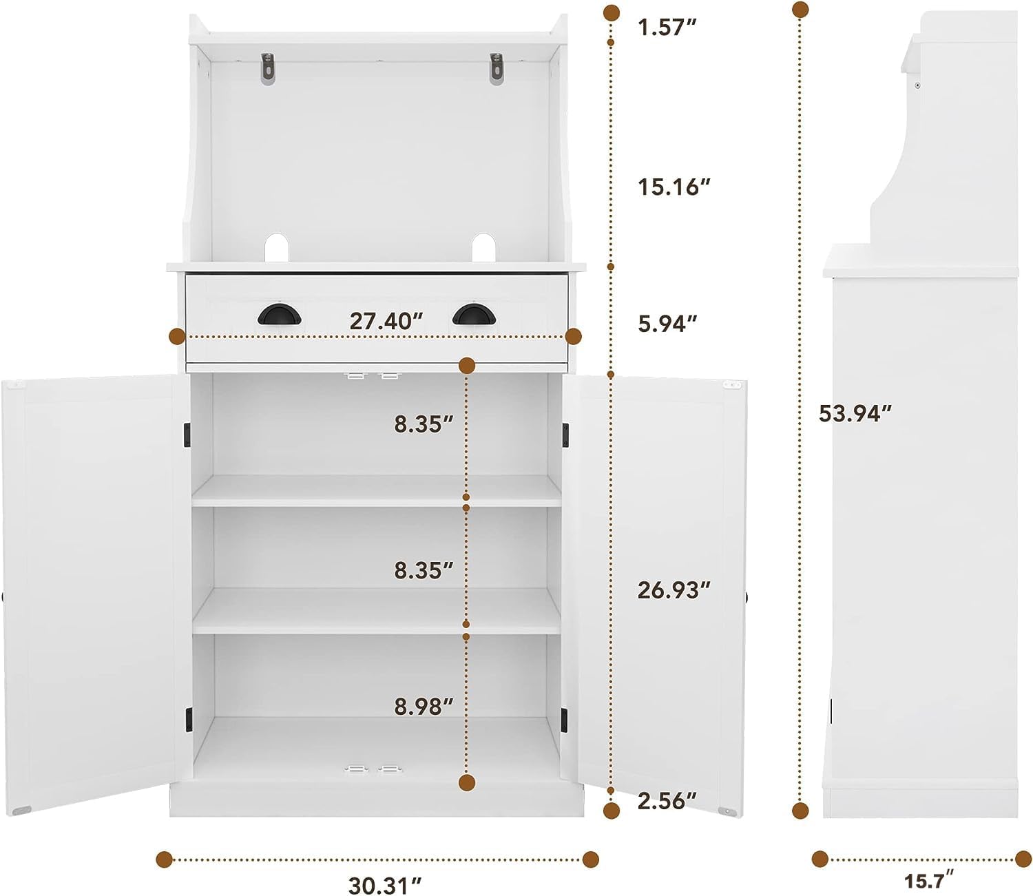 HOLTICO 54' Freestanding Kitchen Pantry Storage Cabinet with Doors and Adjustable Shelves, Microwave Oven Stand with Drawer for Kitchen, Bathroom or Hallway, White