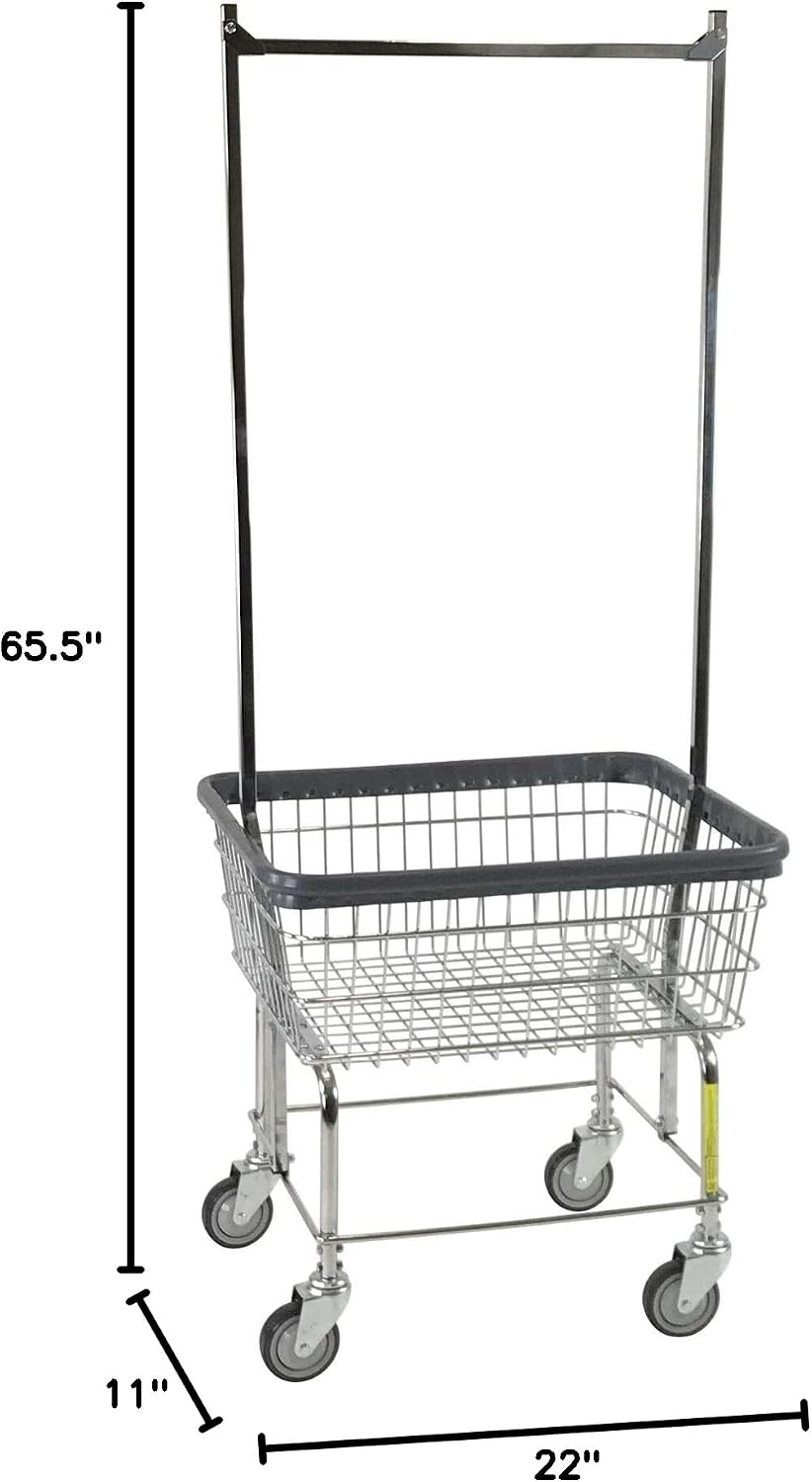 R&B Wire™ 96B58 Residential Rolling Wire Laundry Cart with Double Pole Rack, 2.5 Bushel, Chrome