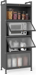 MAT EXPERT 5-Tier Kitchen Storage Cabinet, Freestanding Appliance Cabinet on Wheels with Flip Door & Anti-Topping Device, Kitchen Pantry Bakers Rack for Living Room, Study(Grey)