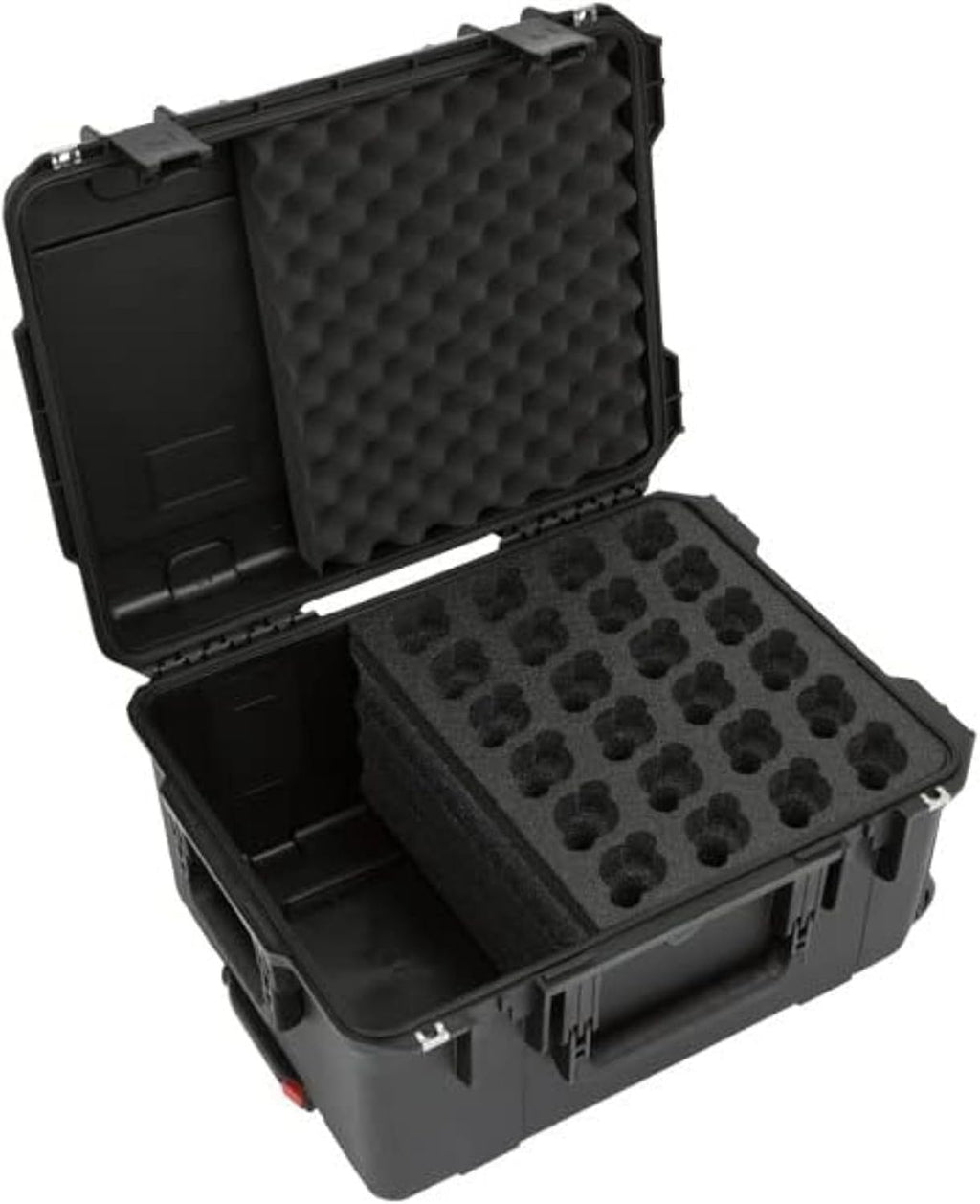 SKB iSeries Microphone Hard Case, Waterproof Polypropylene Shell with 24-Slot Foam Interior, Cable Storage and Wheels for Mic System Protection