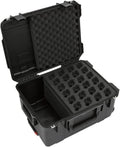 SKB iSeries Microphone Hard Case, Waterproof Polypropylene Shell with 24-Slot Foam Interior, Cable Storage and Wheels for Mic System Protection