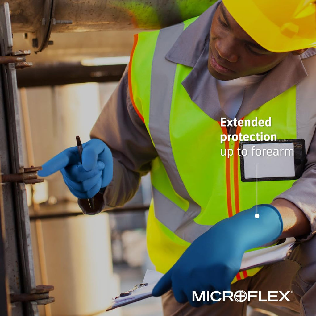 Ansell Microflex SafeGrip SG-375 Extra Thick Disposable Latex Gloves for Life Sciences, Automotive w/Textured Fingertips - XL Blue (Case of 500)