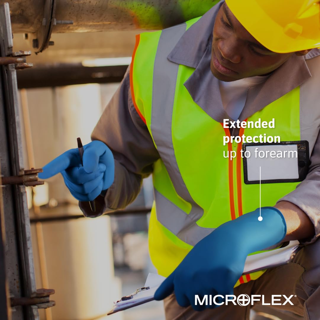 Ansell Microflex SafeGrip SG-375 Extra Thick Disposable Latex Gloves for Life Sciences, Automotive w/Textured Fingertips - XL Blue (Case of 500)