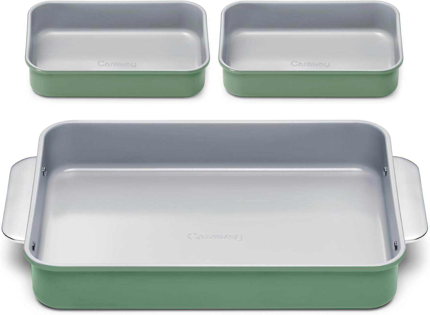 Caraway Nonstick Rectangle Baking Pan Set – 2x 9' x 6.5' & 1x 9' x 13' - Non-Toxic, PTFE & PFOA Free – Aluminized Steel Core – Deep Ceramic Baking Pan for Casseroles, Lasagna & More - Sage