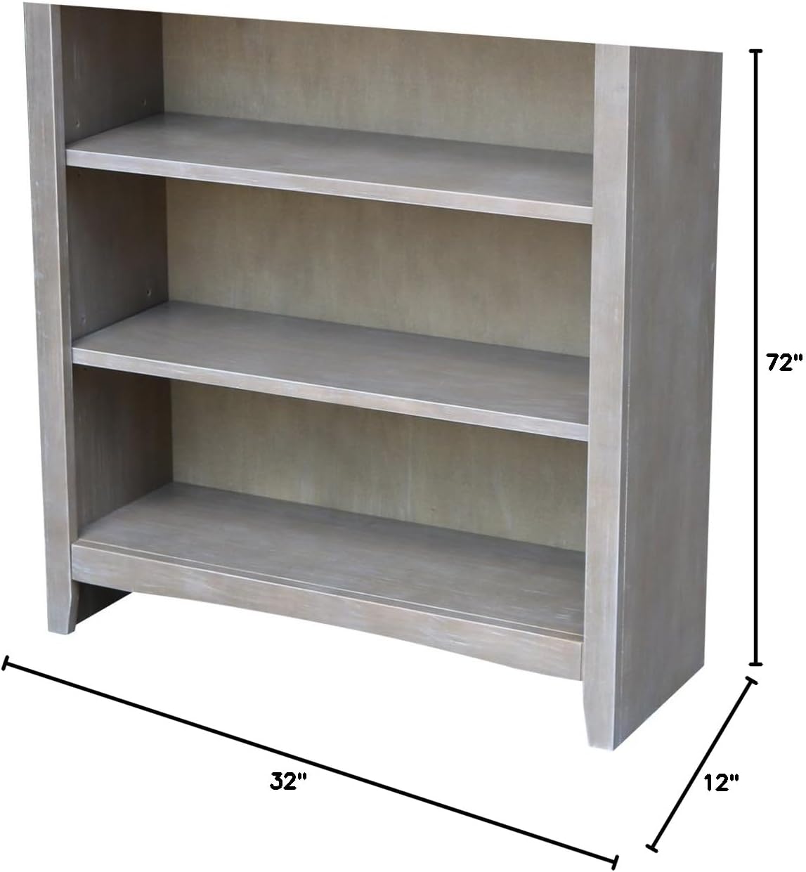 Shaker Solid Wood Bookcase, 72' High, Washed Gray Taupe