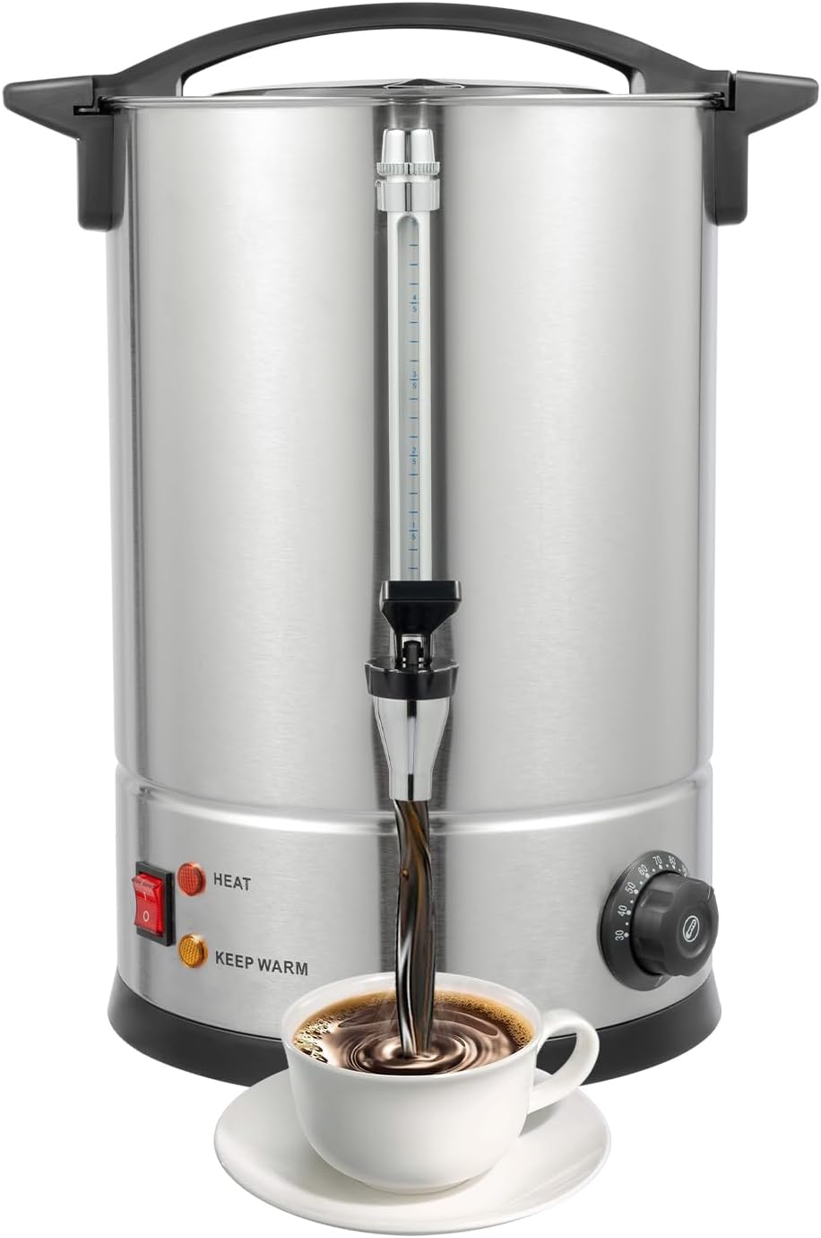 DYNAMI 2.4 Gal Large Hot Beverage Dispenser Electric,304 Stainless Steel Insulated Beverage Heater Coffee Urn with Heating,Hot Cocoa Dispenser for Parties w/Stainless Filter,for Tea,Milk,Cocoa