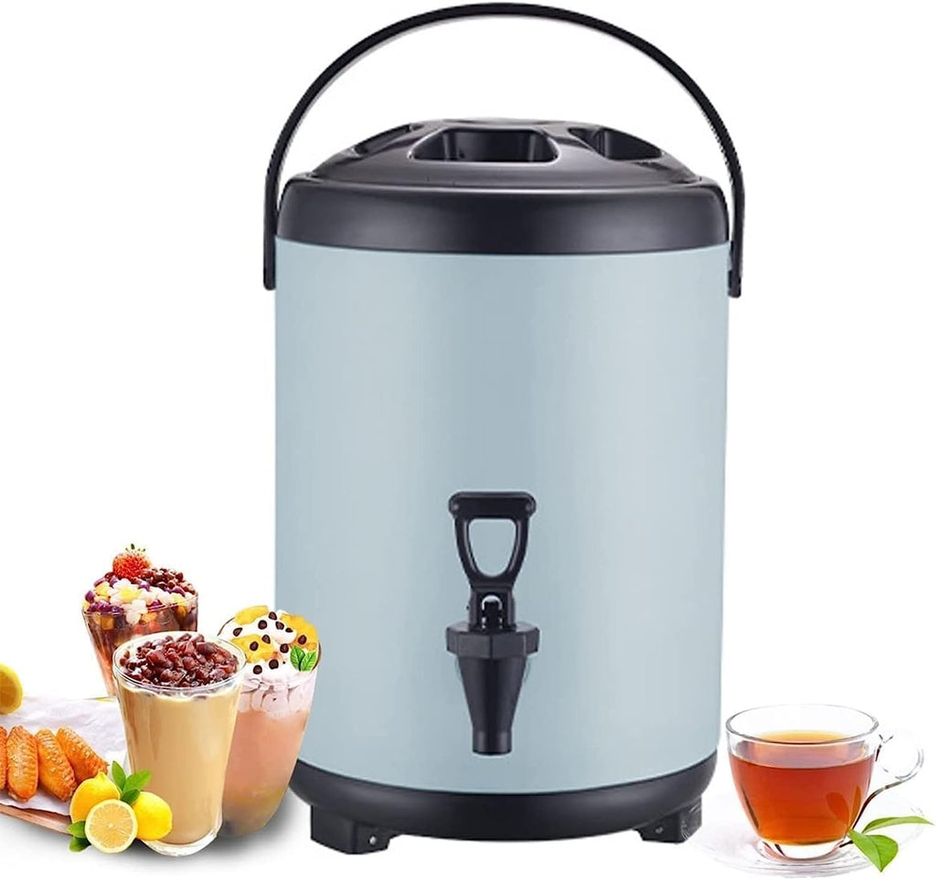 Urn Boiler Hot and Cold Water Dispenser Stainless Steel Tea Hot Water Bottle with Faucet Portable Handle Large Capacity Sealing for Catering Office Hotels Party (Color : Blue, Size : 8L)