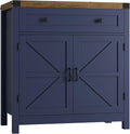 HOSTACK Coffee Bar Cabinet, Kitchen Storage Cabinet, Modern Farmhouse Buffet Sideboard with Drawer & Adjustable Shelf, Barn Door Accent Cabinets for Kitchen, Dining Room, Entryway, Blue/Rustic Brown