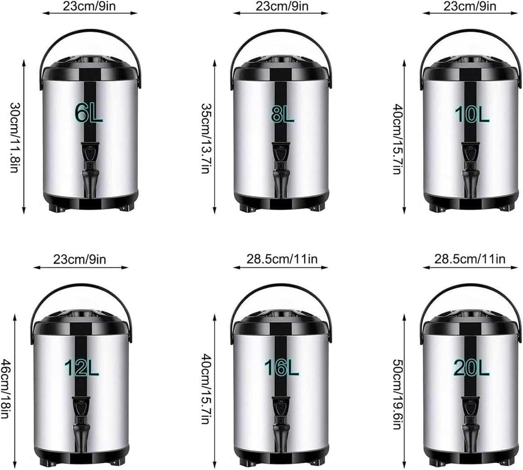 Catering Urn, Stainless Steel Insulated Hot Water Dispenser With Faucet - 6L/8L/10L/12L/16L/20L Milk Tea Barrel For Beverages(16 L)