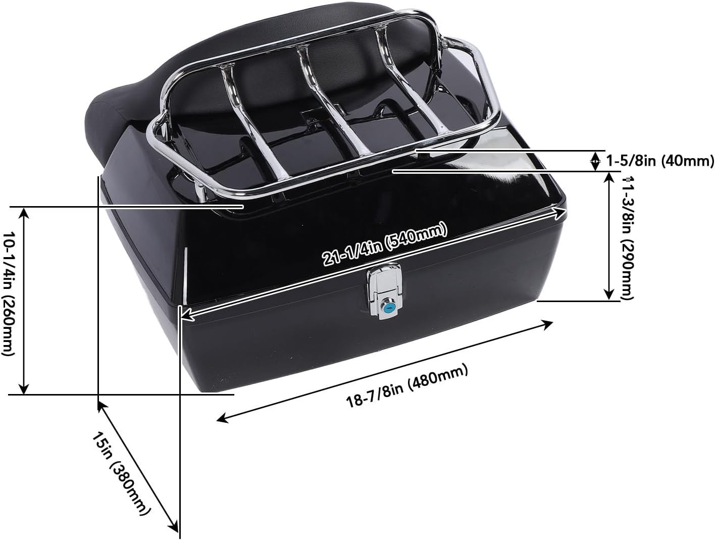 Motorcycle Rear Case 48L Universal Water Lock Backrest Cushion Trunk Tail Luggage Box Helmets Luggages (Black)