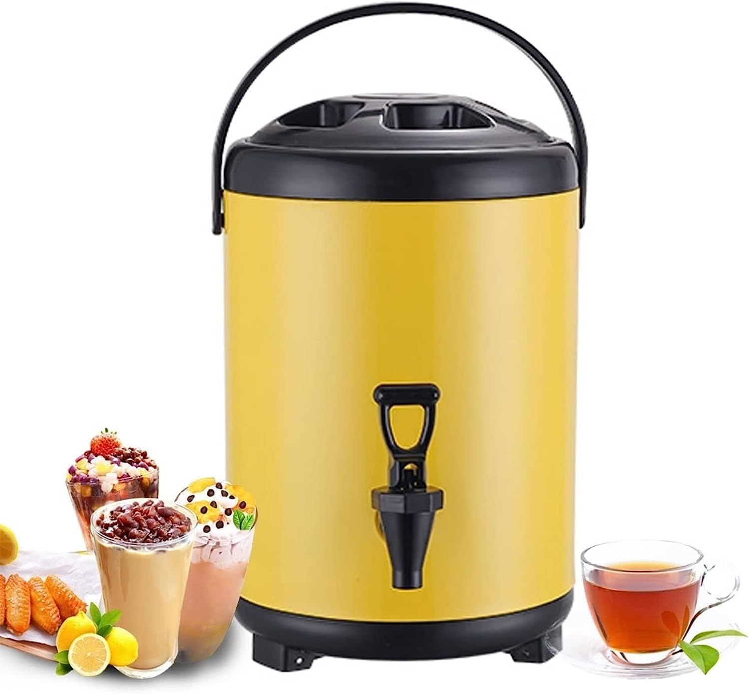 Urn Boiler Hot And Cold Water Dispenser Stainless Steel Tea Hot Water Bottle With Faucet Portable Handle Large Capacity Sealing For Catering Office Hotels Party (Color : Yellow, Size : 8L)