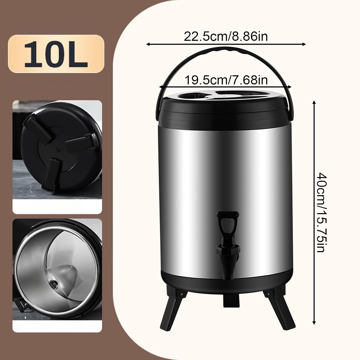 Catering Urn, Stainless Steel Catering Urn Hot Water Dispenser With Faucet - 6L/8L/10L Insulated Milk Tea Barrel For Hot Water And Beverage(10l)