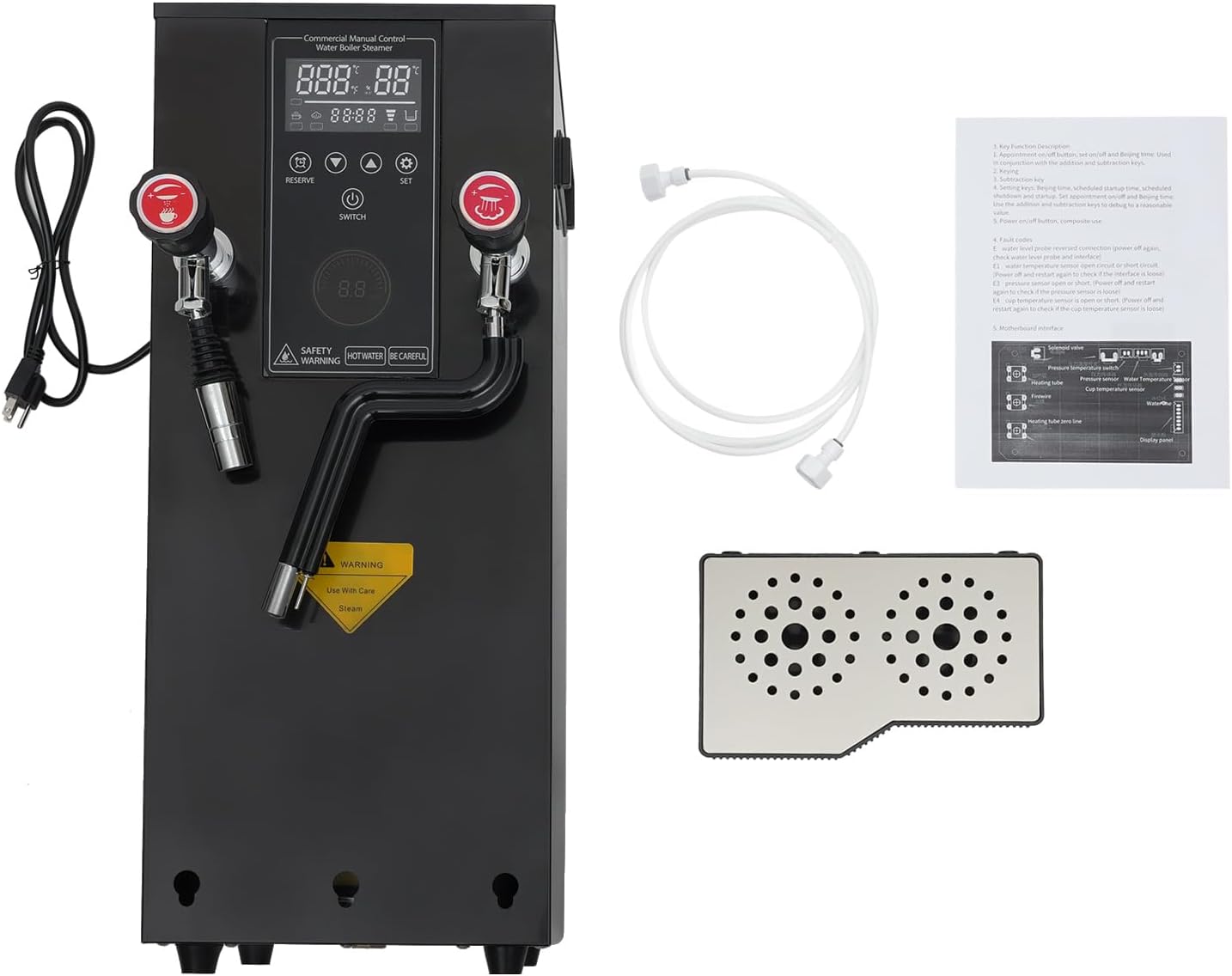 Commercial Hot Water Boiler 12L/3.2gal Hot Water Dispenser Stainless Steel 3000W Fast Heating Electric Kettle for Tea Coffee Restaurant Hotel Office Black