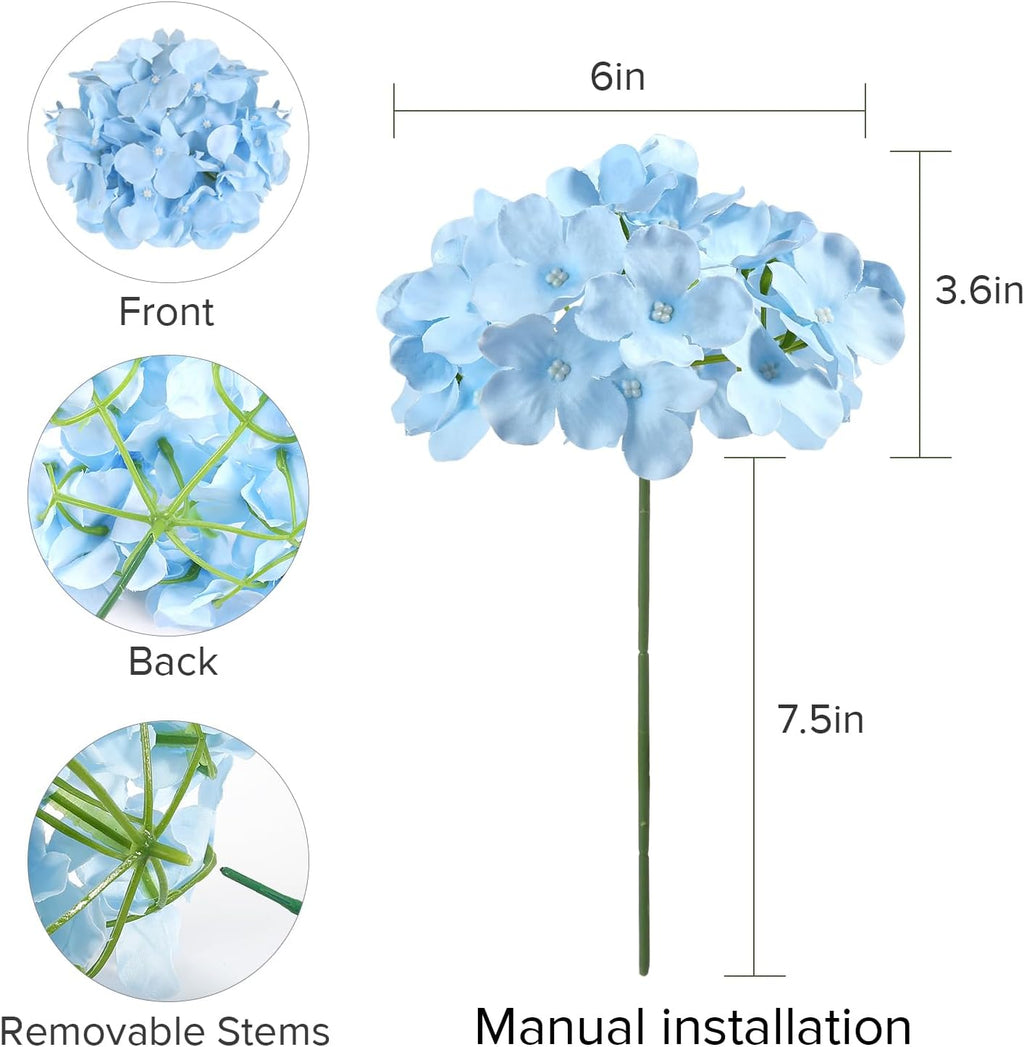 Auihiay 404PCS Hydrangea Artificial Flowers, Silk Artificial Flowers Heads with Stems, Blue Lifelike Faux Flowers for Wedding Centerpieces, Arch and Background, Party, Home, Baby Shower Decor