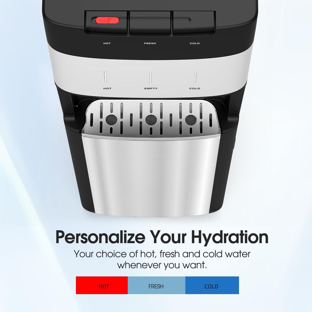 VECYS Self-Cleaning Bottom Loading Water Dispenser for 3-5 Gallon Bottle, 304 Stainless Steel Reservoirs & Intake Tube, Hot Cold Room Temperature Water Cooler, Child Safety Lock