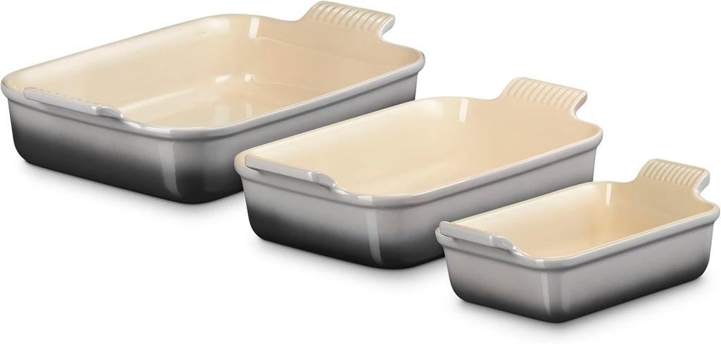 Le Creuset Stoneware Heritage 3-Piece Rectangular Baking Dish Set, Oyster