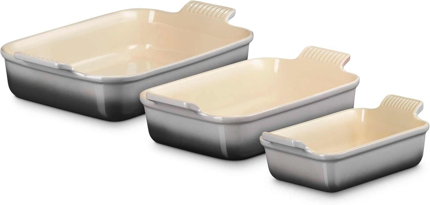 Le Creuset Stoneware Heritage 3-Piece Rectangular Baking Dish Set, Oyster