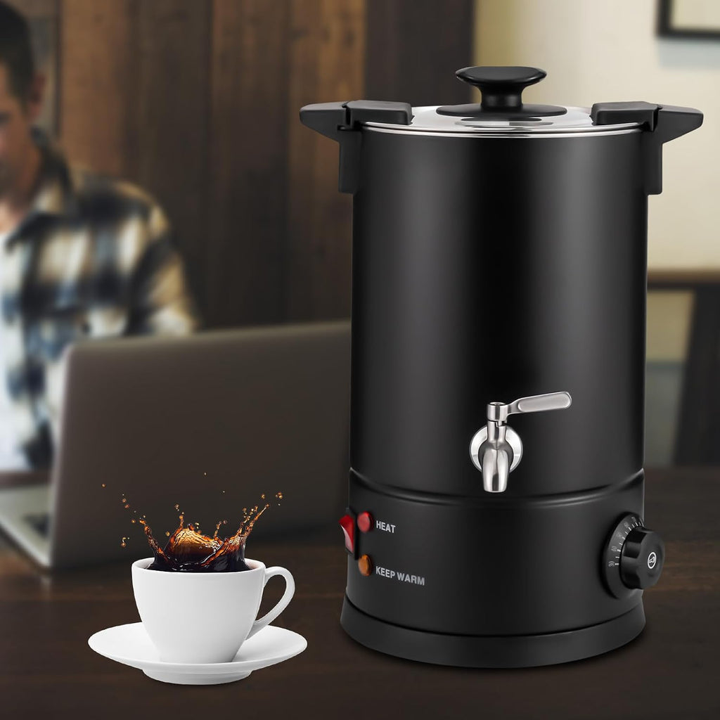 1KW Electric Coffee Urn & Hot Water Dispenser - 8L Stainless Steel Tea, Coffee & Hot Chocolate Maker for Cafes, Buffets, Offices & Catering - Temperature Range 30-110°C/86-230°F