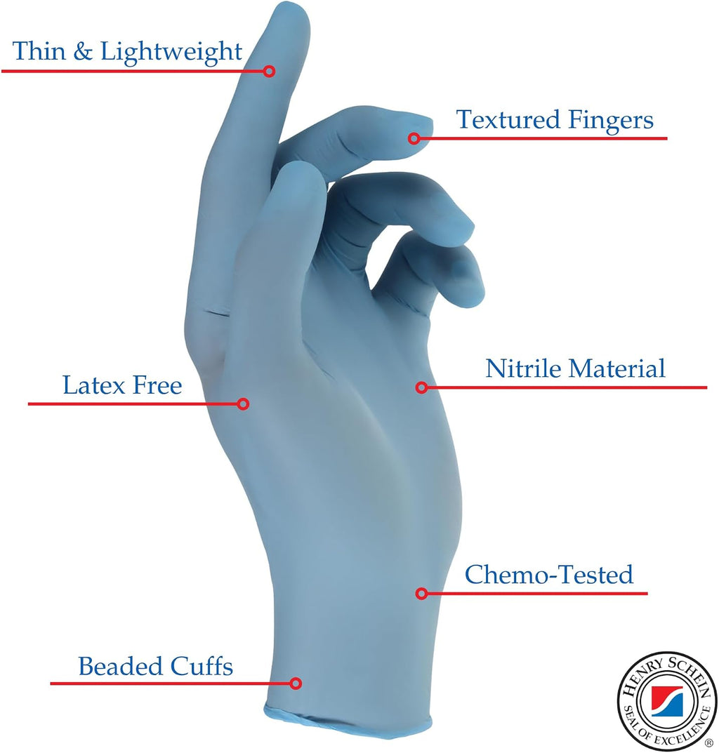 Henry Schein Criterion N300 Nitrile Exam Gloves, Ice Blue – Chemo Tested, Latex-Free, Chlorinated, 2.76 Mil, Non-Sterile