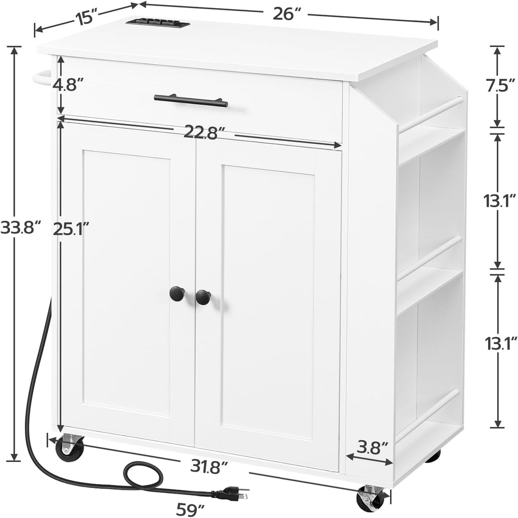 HOOBRO Kitchen Island and Rolling Kitchen Cart with Power Outlet Bundle, Storage Island with Spice Rack and Drawer, for Home WT82UZD01G1-WN88UZD01
