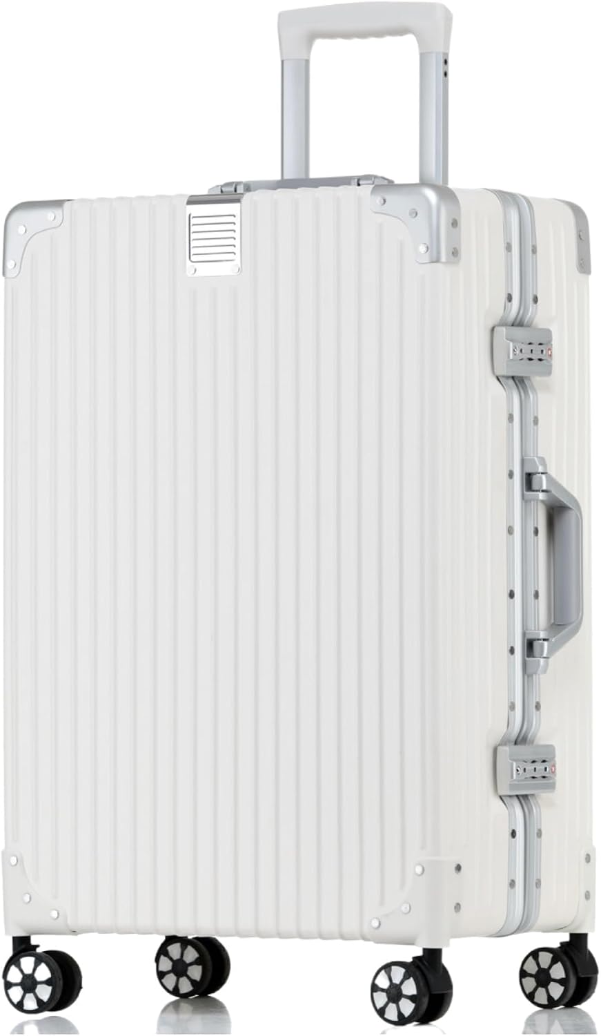 HotWay Carry On Luggage with Spinner Wheels, PC Hard Shell Zipperless Suitcase with Aluminum Frame and TSA Locks, 22x14x9 Airline Approved Lightweight Luggage for Business Travel (White, 20 Inch)