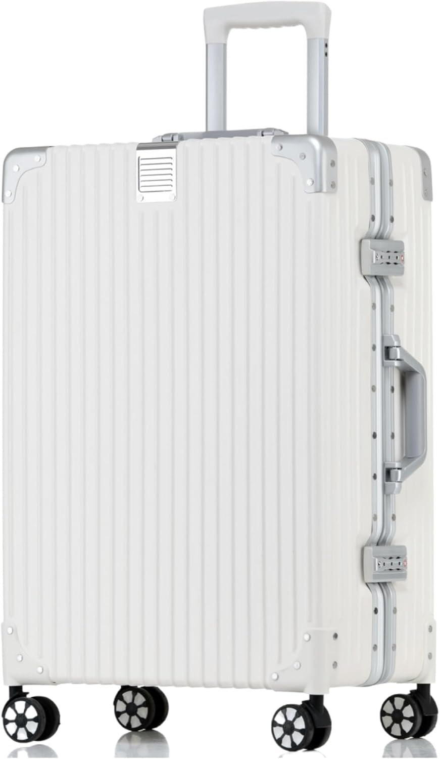HotWay Checked In Luggage with Spinner Wheels, PC Hard Shell Zipperless Suitcase with Aluminum Frame and TSA Lock, Lightweight Suitcase for Business Travel, (White, 24 Inch)