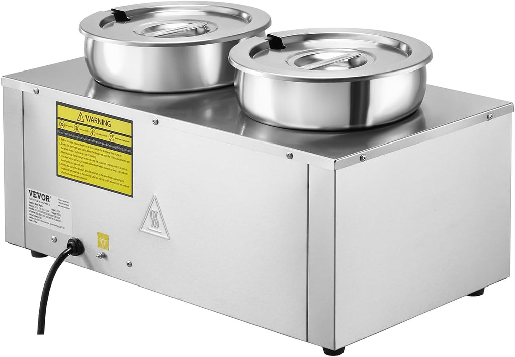 ETL Listed Electric Soup Warmer, Dual 7.4QT Stainless Steel Round Pot 86~185°F Adjustable Temp, 1200W Commercial Bain Marie with Anti-Dry Burn, Soup Station for Restaurant, Buffet, Silver
