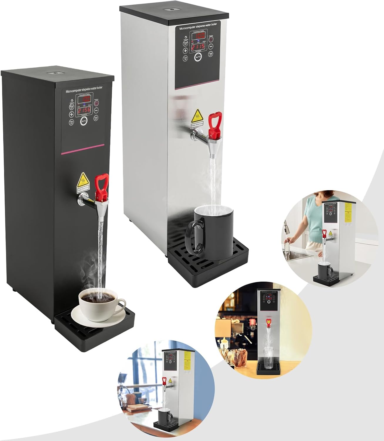 3.96gal Electric Water Boiler with Display Screen, Commercial Hot Water Dispenser with Drip Tray, Timable Boiling Water Machine for Kitchen, Restaurant, Hotel, Home (Silver, 3.96gal)