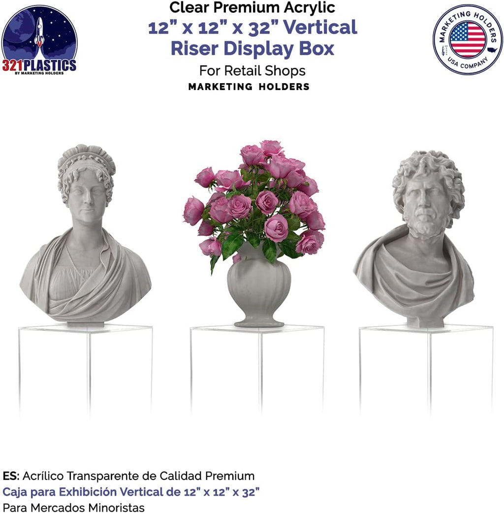 Tall Flower Tower Clear Acrylic 12' x 12' x 32' with Base Pedestal 5 Sided Vertical Box Collectible Items Elevated Showcase by Marketing Holders