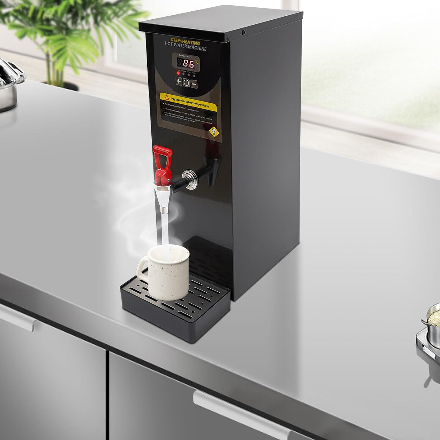 Commercial Hot Water Dispenser, 20000W Electric Water Boiler Electric Warmer Black Hot Water Machine, 86-212℉, Stainless Steel Liner and LCD Display, for Restaurant, Hotel, Office
