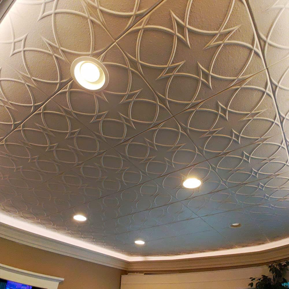 À LA MAISON CEILINGS R82 Circles and Stars Foam Glue-up Ceiling Tile (256 sq. ft./Case), Pack of 96, Plain White