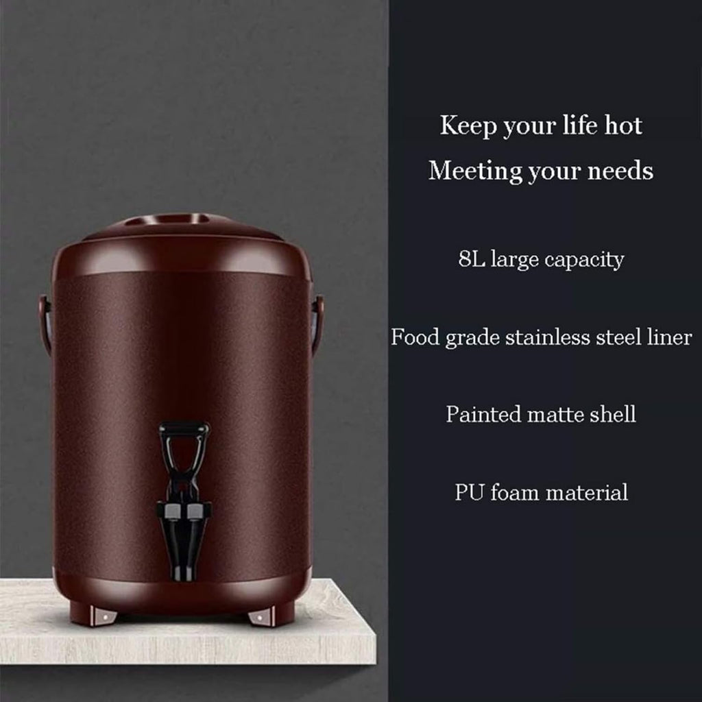 hot Water urn, Insulated Beverage Dispenser with Stainless Steel Insulated Double Wall Matte Surface for Coffee Tea Milk Soup Family Party Cafe Buffet(Black,8L)