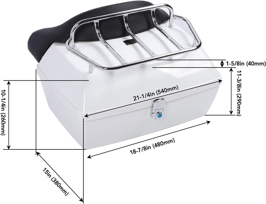 Motorcycle Rear Case 48L Universal Water Lock Backrest Cushion Trunk Tail Luggage Box Helmets Luggages (White)