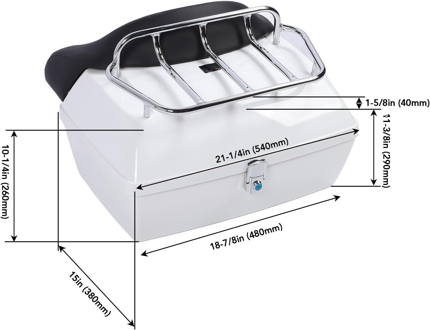 Motorcycle Rear Case 48L Universal Water Lock Backrest Cushion Trunk Tail Luggage Box Helmets Luggages (White)