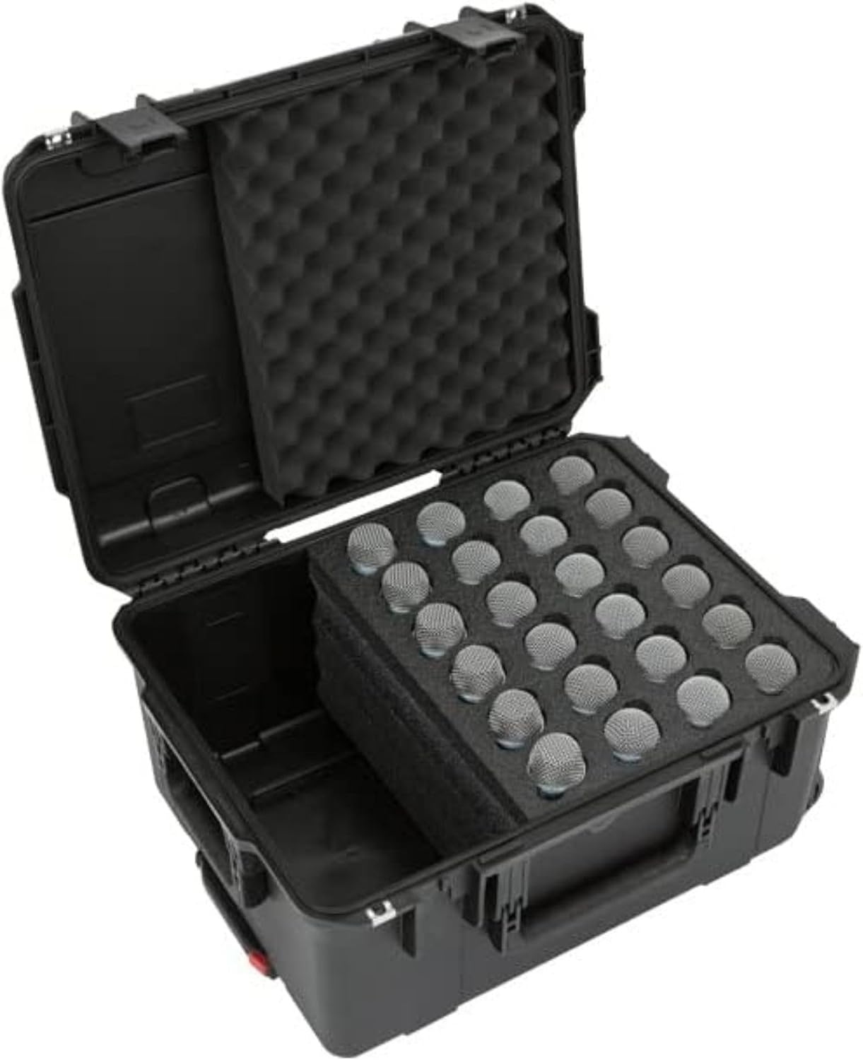 SKB iSeries Microphone Hard Case, Waterproof Polypropylene Shell with 24-Slot Foam Interior, Cable Storage and Wheels for Mic System Protection