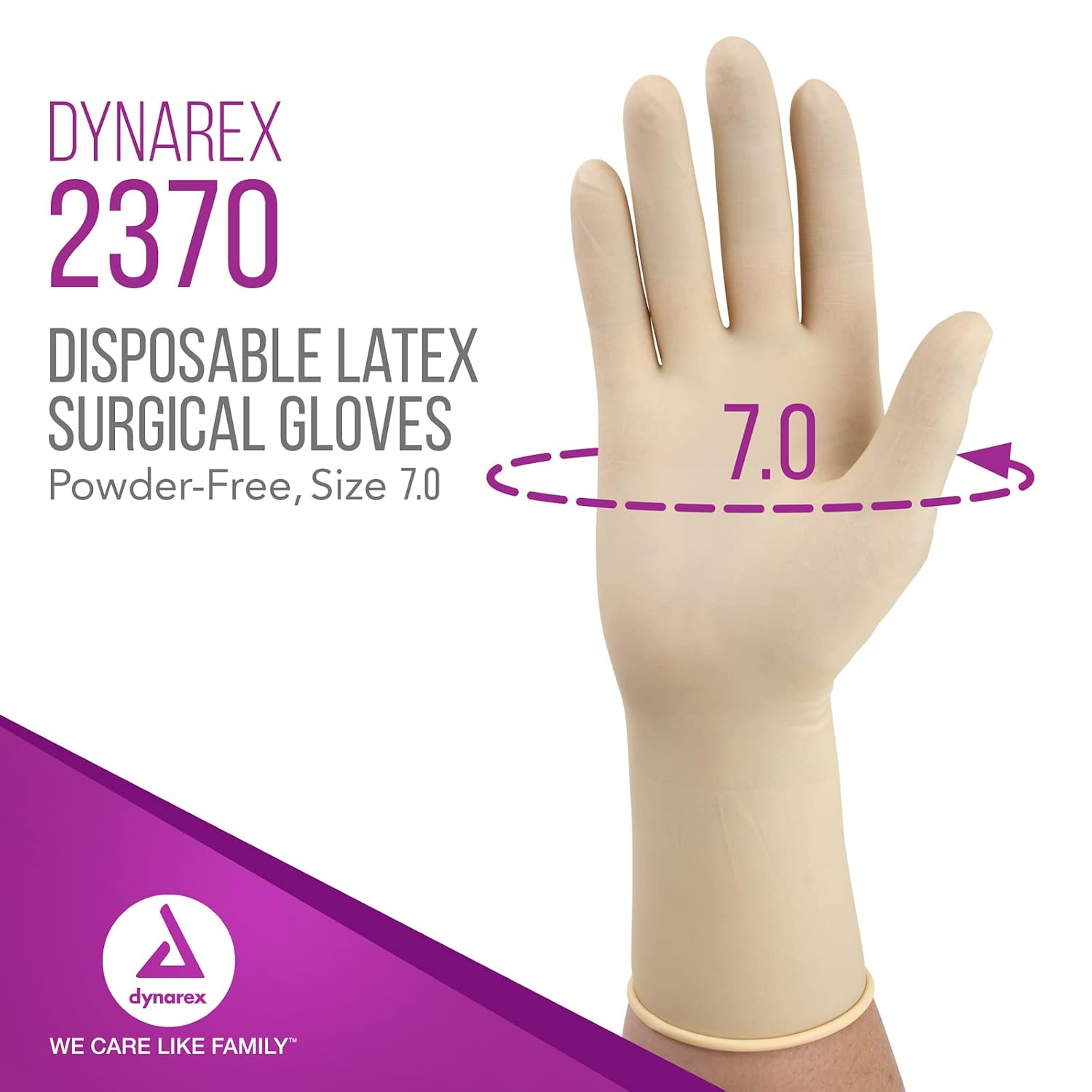 Dynarex Sterile Disposable Latex Surgical Gloves, Powder-Free, Packaged in Pairs, Medical and Healthcare Use, Veterinary Clinic, Bisque, Size 7.0, 1 Case of 200 Pairs of Gloves (Packaging May Vary)