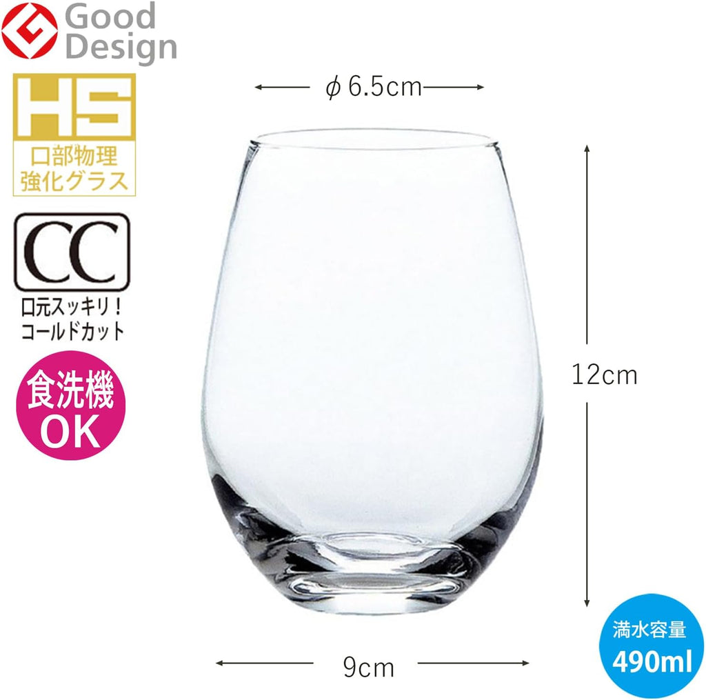 東洋佐々木ガラス Toyo Sasaki Glass Tumbler, Water Variation, 16.2 fl oz (490 ml), Set of 48, Sold by Case, Made in Japan, Good Design Award, Cold Cut T-24102hs-1ct