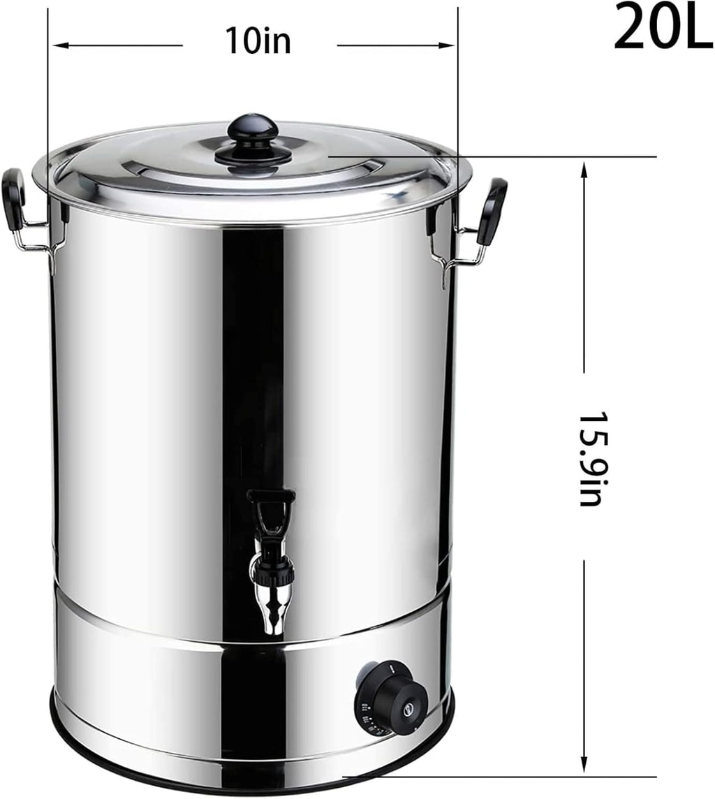 Catering Hot Water Boiler - 20 Litre Commercial Stainless Steel Urn with High Heat Transfer Efficiency and Dry Burning Prevention